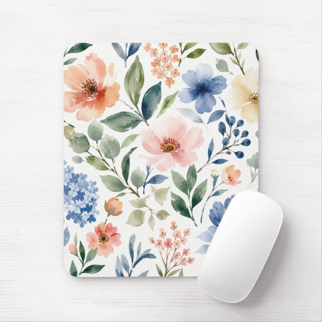 Aquarell-Wildblumenmuster Moderne Botanik Mousepad (Mit Mouse)