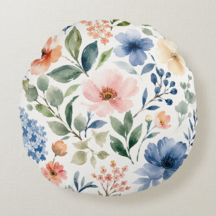 Aquarell-Wildblumenmuster Moderne Botanik Rundes Kissen
