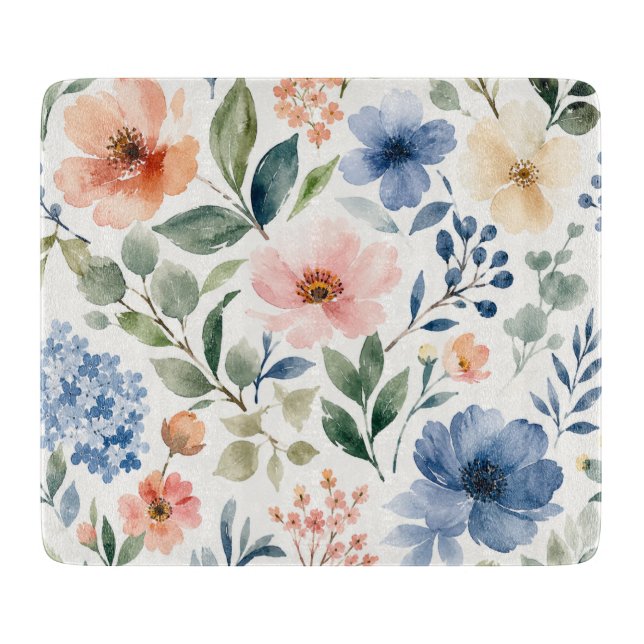 Aquarell-Wildblumenmuster Moderne Botanik Schneidebrett (Vorderseite)