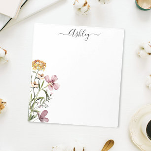 Aquarell-Wildblumenstrauß #1 Personalisierter Name Notizblock