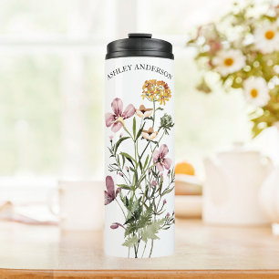 Aquarell-Wildblumenstrauß #1 Personalisierter Name Thermosbecher