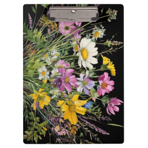 Aquarell-Wildblumenstrauß auf schwarzem Hintergrun Klemmbrett