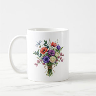 Aquarell-Wildblumenstrauß-Libellen-Tasse Kaffeetasse