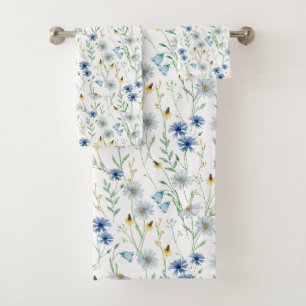 Aquarell-Wildblumenwiese-Blumenmuster Badhandtuch Set