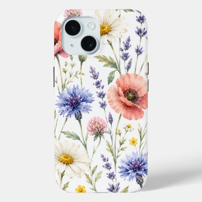 Aquarell-Wildblumenwiese-Blumenmuster Case-Mate iPhone Hülle (Rückseite)