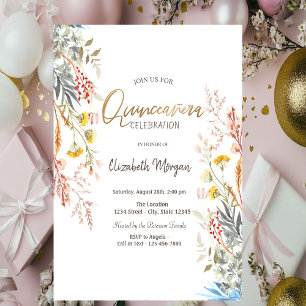 Aquarell-Wildblumenwiese Getrocknet Quinceañera Einladung