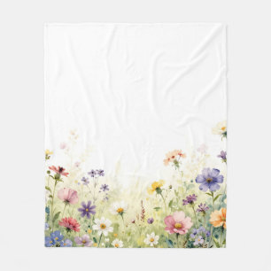 Aquarell-Wildblumenwiese-Pastell-Blumenrand Fleecedecke