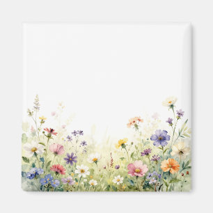 Aquarell-Wildblumenwiese-Pastell-Blumenrand Magnet