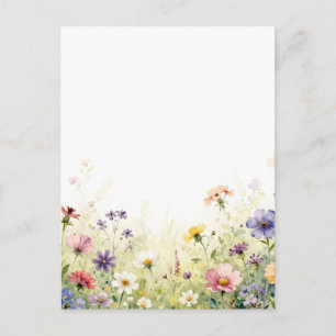 Aquarell-Wildblumenwiese-Pastell-Blumenrand Postkarte