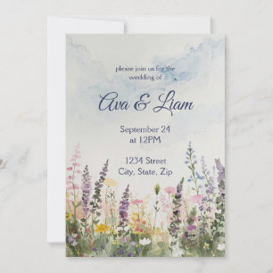 Aquarell-Wildblumenwiese Rustikale Boho-Hochzeit Einladung