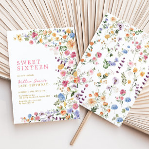 Aquarell-Wildblumenwiese Sweet 16 Einladung