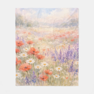 Aquarell-Wildblumenwiesen-Szene Fleecedecke