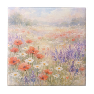 Aquarell-Wildblumenwiesen-Szene Fliese