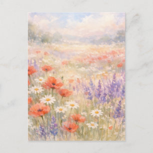 Aquarell-Wildblumenwiesen-Szene Postkarte
