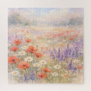 Aquarell-Wildblumenwiesen-Szene Puzzle