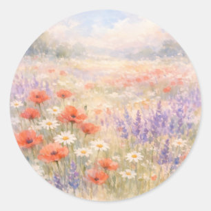 Aquarell-Wildblumenwiesen-Szene Runder Aufkleber