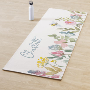 Aquarell Wilde Blume Blumenname Personalisiert Yogamatte