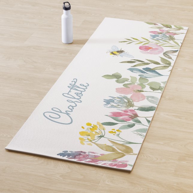 Aquarell Wilde Blume Blumenname Personalisiert Yogamatte (Beispiel)