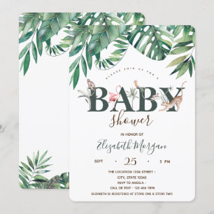 Aquarell Wilde Tiere Palmblatt Babyparty Einladung