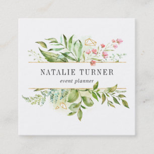 Aquarell-wildes grünes mit Blumenlaub Quadratische Visitenkarte