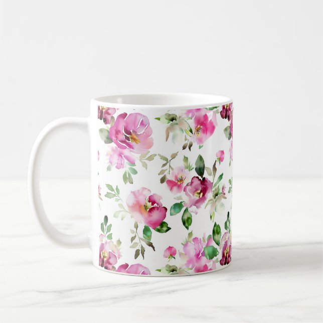 Aquarell-Wildrosen-Muster Kaffeetasse (Links)