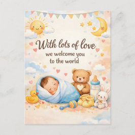 Aquarell Willkommensgruß für das neue Baby mit Ted Postkarte