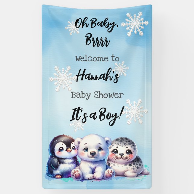 Aquarell Winter Animals Polar Baby Dusche Banner (Vertikal)