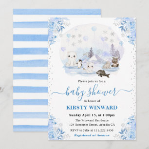 Aquarell-Winter-Arktis-Tiere-Baby-Party Einladung