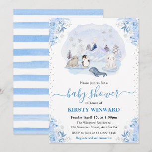 Aquarell-Winter-Arktis-Tiere-Baby-Party Einladung