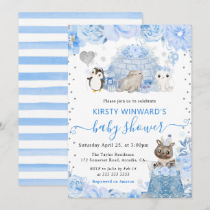 Aquarell Winter Arktische Tiere Babyparty Einladung