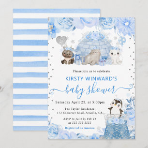 Aquarell Winter Arktische Tiere Babyparty Einladung
