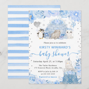 Aquarell Winter Arktische Tiere Babyparty Einladung