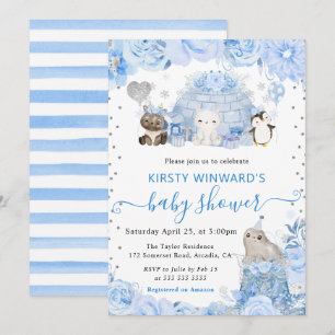 Aquarell Winter Arktische Tiere Babyparty Einladung