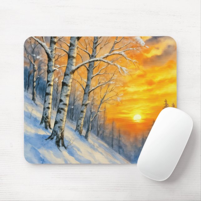 Aquarell-Winter-Birkenbäume  Mousepad (Mit Mouse)