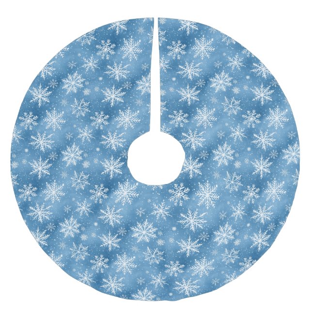 Aquarell-Winter-Blauer-Schneeflocke Polyester Weihnachtsbaumdecke (Vorderseite)