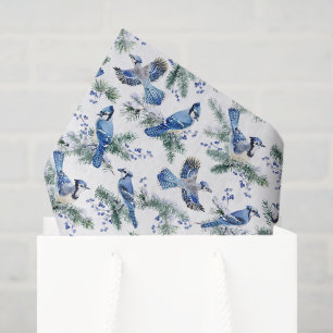 Aquarell Winter Blauhäher Weihnachten Schneekiefer Seidenpapier