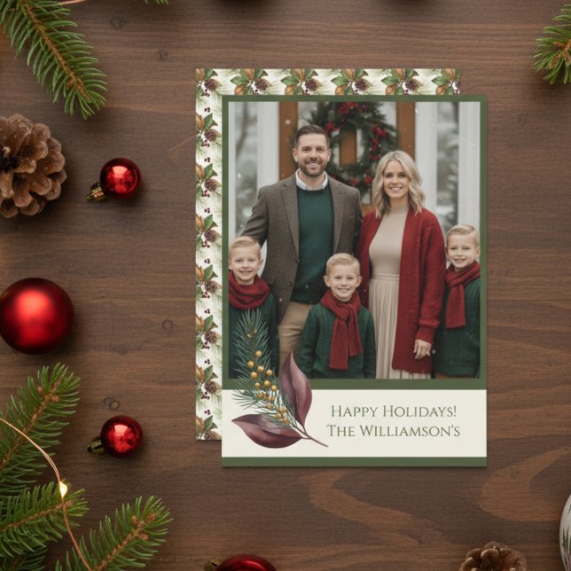 Aquarell-Winter-Botanik-Muster Feiertagskarte (Photo Holiday card)