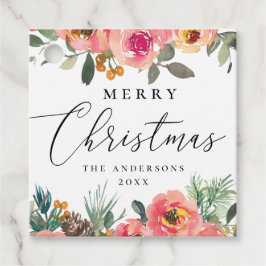 Aquarell Winter Florals. Elegantes Weihnachtsblut Geschenkanhänger