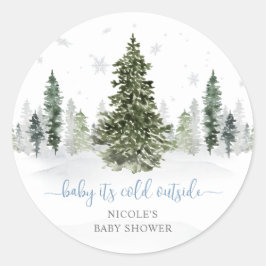 Aquarell Winter Forest Blue Baby Dusche Runder Aufkleber