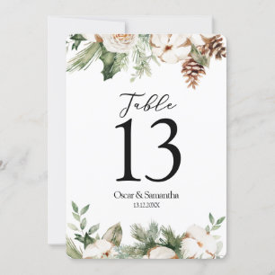 Aquarell-Winter-Grün-Tanne & Weiße Blumen Einladung