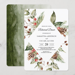 Aquarell Winter Grüne Kiefer & Kiefernzapfen Einladung