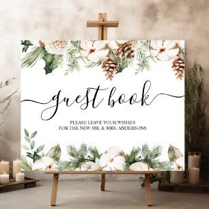 Aquarell Winter Grüne Kiefer & Weiße Blumen Poster