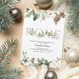 Aquarell Winter Grüne Kiefer & Weiße Blumen Save The Date
