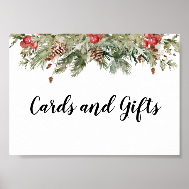 Aquarell Winter Grüne Kiefernwälder und Kiefernkon Poster (Vorne)