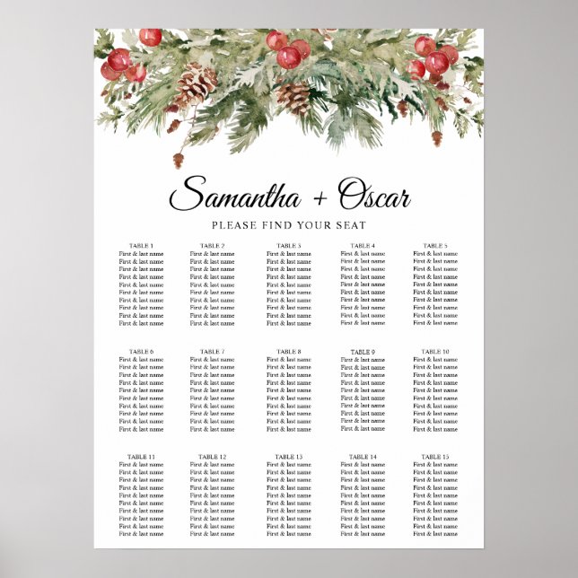 Aquarell Winter Grüne Kiefernwälder und Kiefernkon Poster (Vorne)