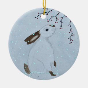 Aquarell-Winter-Hasen-Kaninchen Keramik Ornament