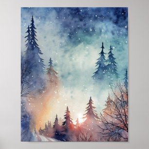 Aquarell-Winter-Kunst-Wandposter Poster