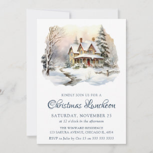 Aquarell-Winter-Schneeszene Weihnachts-Lunchparty Einladung