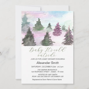 Aquarell-Winterbaum-Wald-Junge-Baby-Dusche Einladung