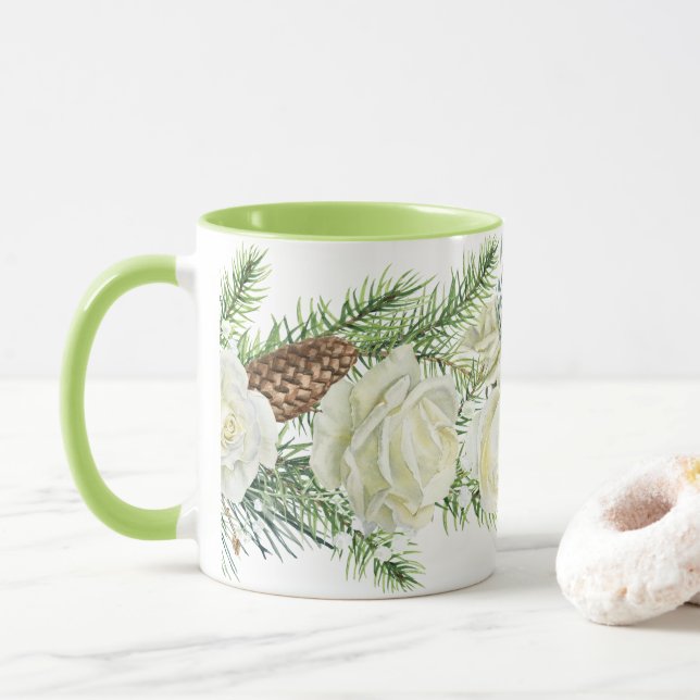 Aquarell-Winterblumen Tasse (Mit Donut)